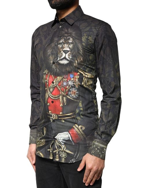 Dolce & Gabbana Black Royal Pet Portrait Gold Dress Shirt for men