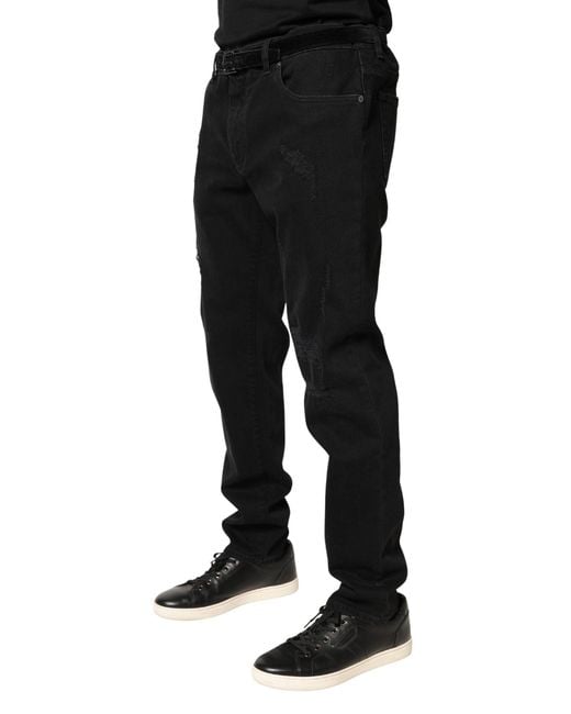 Dolce & Gabbana Black Tattered Skinny Cotton Denim Jeans Elastane Clothing for men