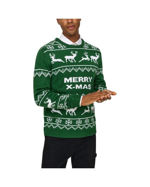 Only & Sons Green Bicolor Marabou Sweatshirt for men