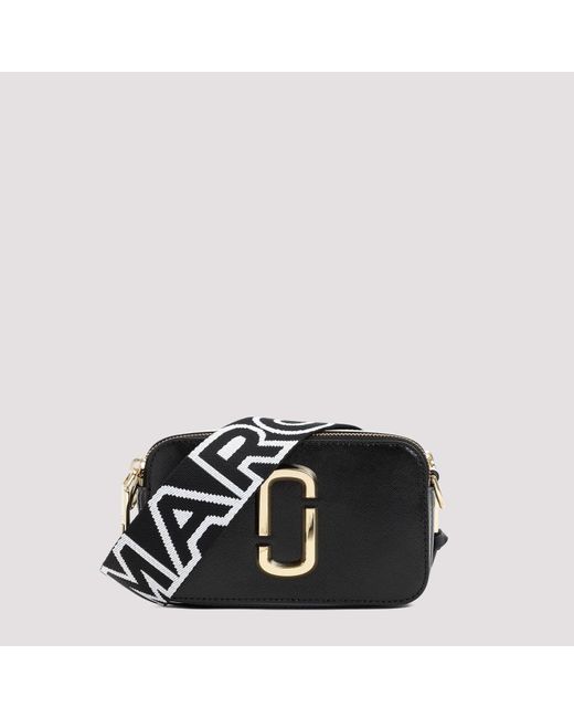 Marc Jacobs Black The Snapshort Shoulder Bag In White Leather