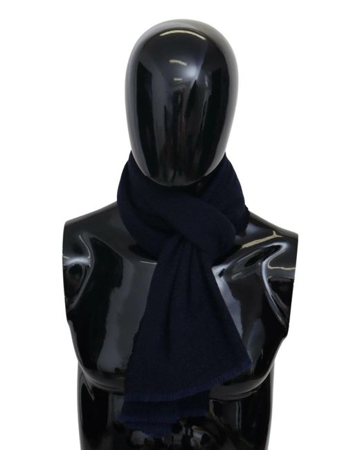 Missoni Dark Blue Wool Unisex Neck Wrap Fringes Logo Scarf
