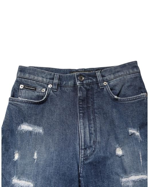 Dolce & Gabbana Blue Distressed Washed Logo Grace Denim Jeans