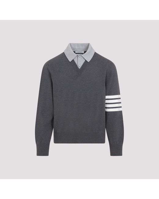 Thom Browne Gray Medium Grey Cotton Polo With V for men