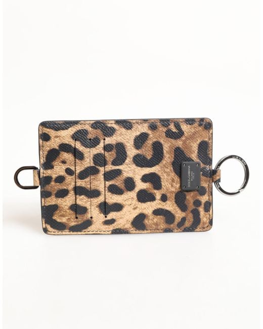 Dolce & Gabbana Multicolor Leopard Print Leather Embossed Lanyard Card Holder Wallet for men