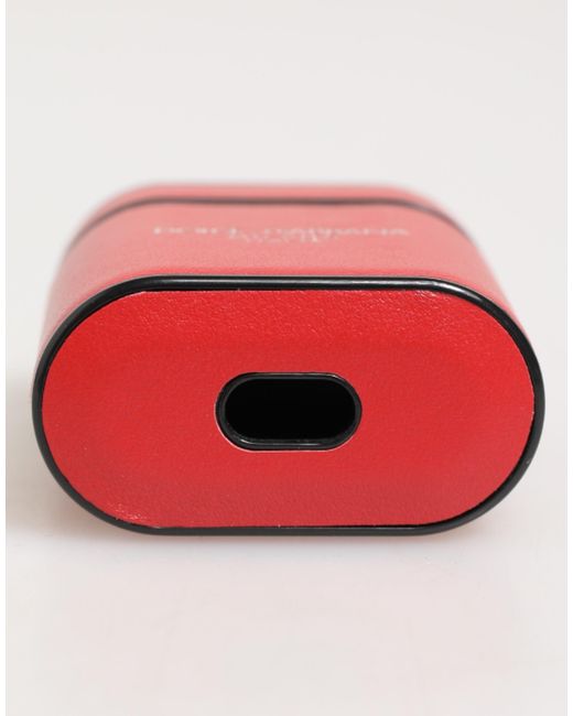 Dolce & Gabbana Red Calfskin Leather Logo Flip Holder Airpods Case