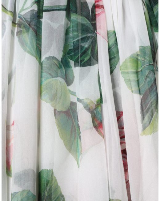 Dolce & Gabbana White Silk Floral Print A-Line Midi Dress