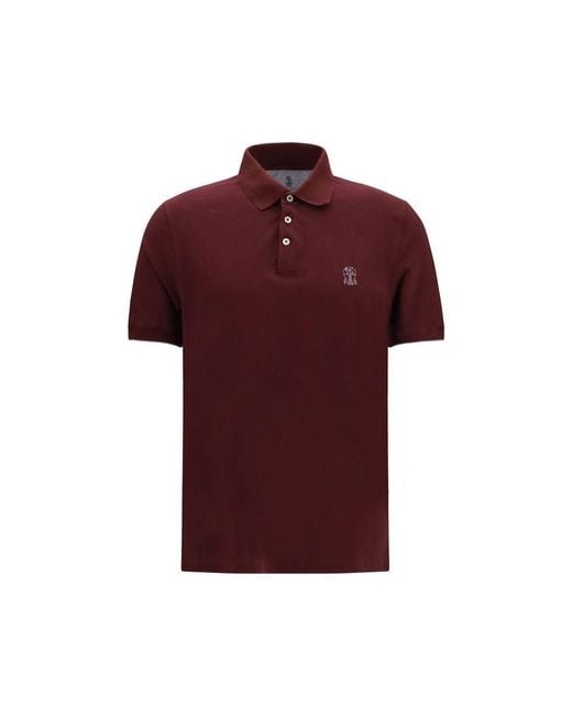 Brunello Cucinelli Red Bordeaux Cotton Polo Shirt for men