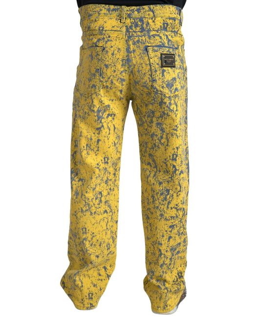 Dolce & Gabbana Yellow Cotton Tie Dye Straight Denim Jeans for men