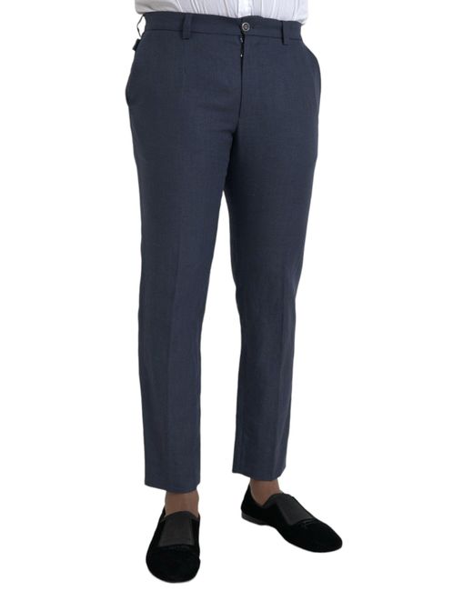 Dolce & Gabbana Blue Linen Slim Dress Pants for men