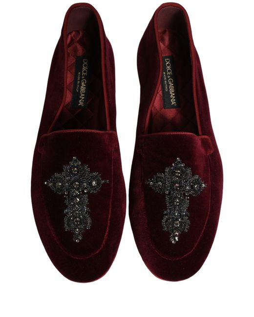 Dolce & Gabbana Red Suede Embellished Men Dress Loafers Shoes for men