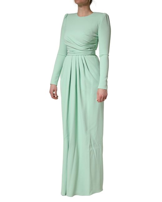 Dolce & Gabbana Green Viscose Long Sleeves Gown Dress Elastane