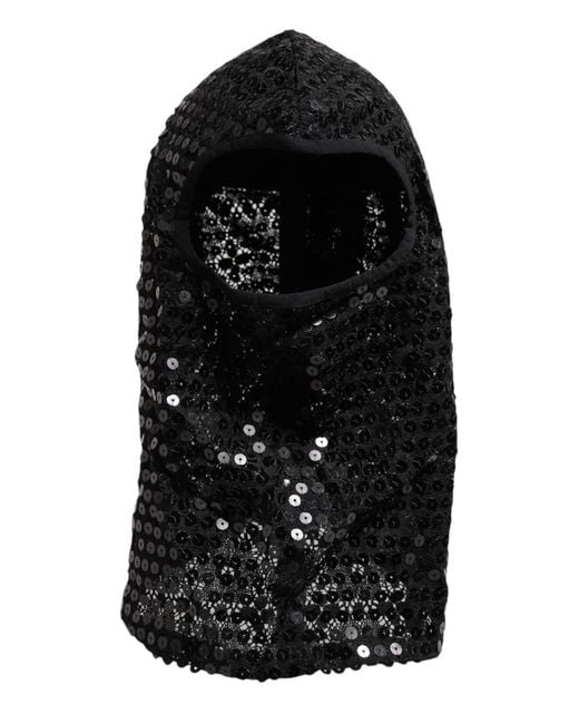 Dolce & Gabbana Black Sequined Nylon Ski Mask Balaclava Hat for men