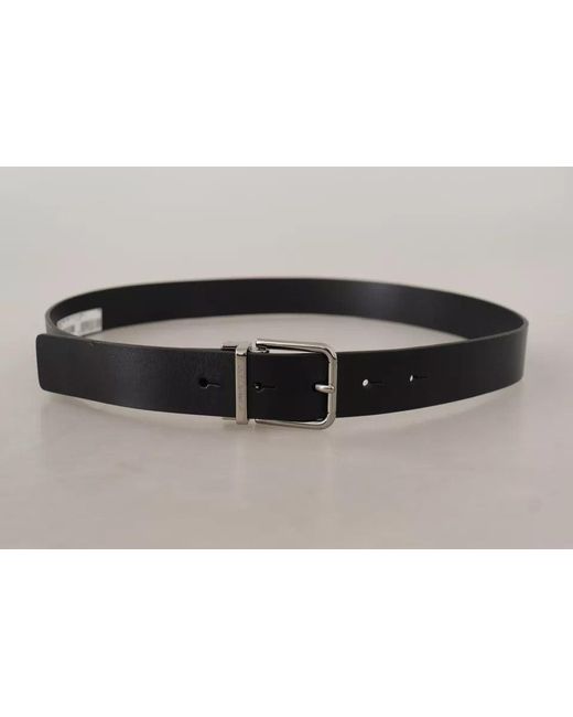 Dolce & Gabbana Black Calf Leather Logo Engraved Metal Buckle Belt for men