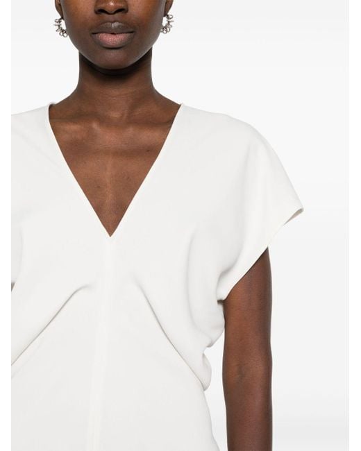 P.A.R.O.S.H. White Ruched Cady Midi Dress