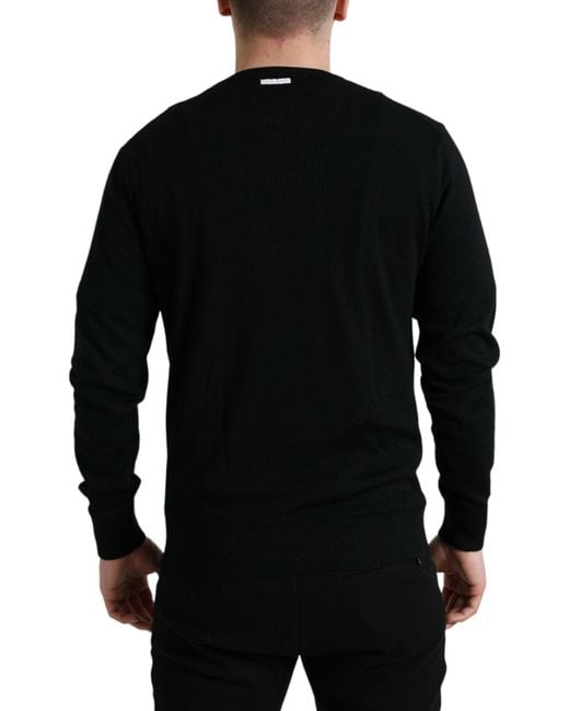 Dolce & Gabbana Black Wool Round Neck Pullover Sweater for men