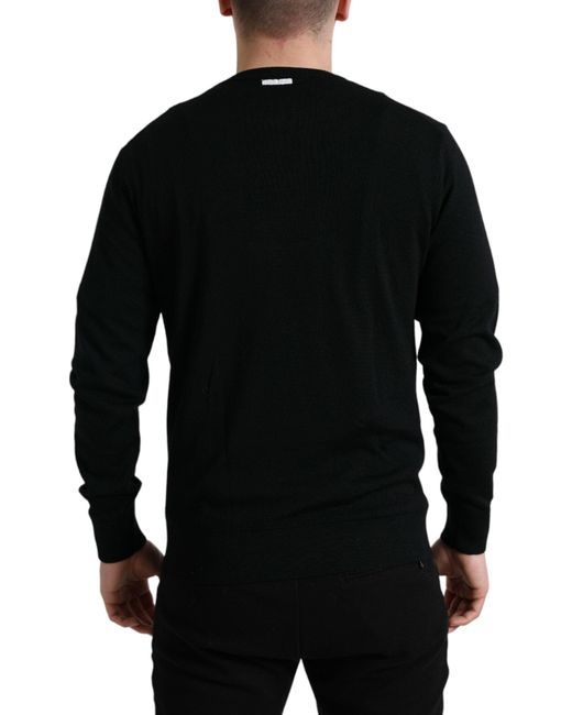 Dolce & Gabbana Black Wool Round Neck Pullover Sweater for men