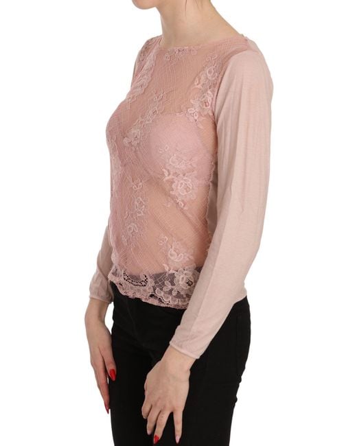 Pink Memories Pink Lace See Through Long Sleeve Top Blouse