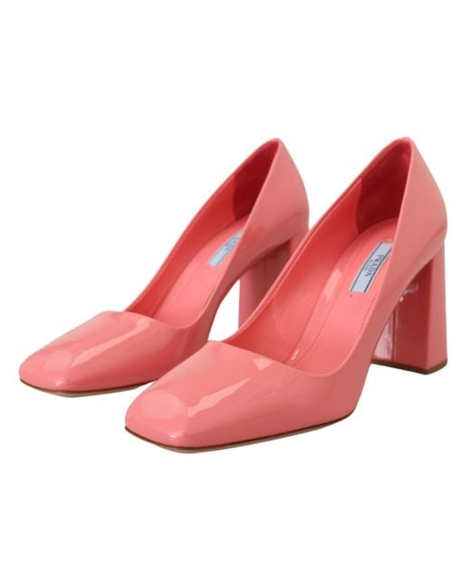 Prada Pink Patent Leather Block Heel Pumps
