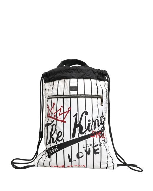 Dolce & Gabbana Black White Sicily Print Adjustable Drawstring Nap Sack Men Bag