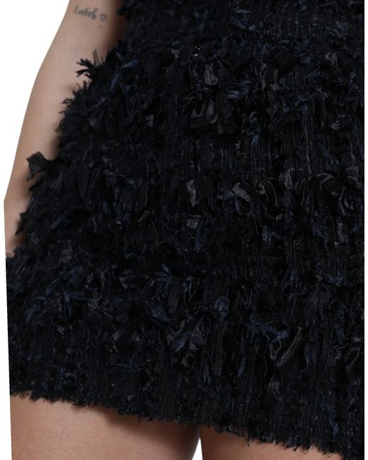 Dolce & Gabbana Black Nylon Textured High Waist Mini Skirt