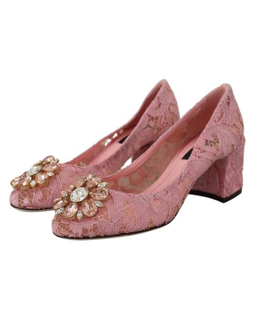 Dolce & Gabbana Pink Taormina Lace Crystal Pumps Pastel Shoes