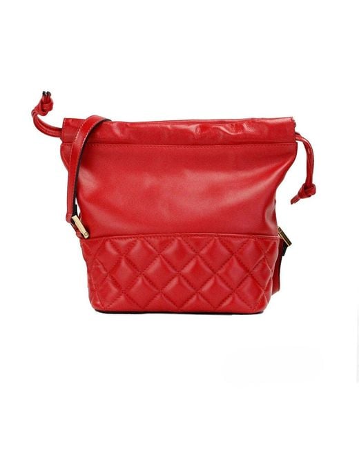 Versace Red Quilted Leather Drawstring Shoulder Bag Bucket Crossbody Handbag
