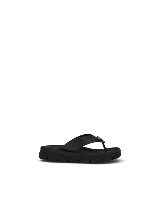 Prada Black Brown Calf Leather Bos Taurus Flat Sandals for men