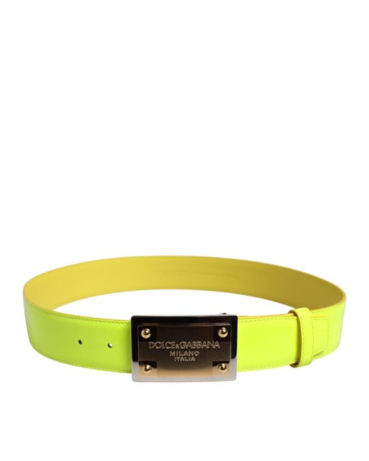 Dolce & Gabbana Yellow Green Classic Metal Logo Buckle Belt for men