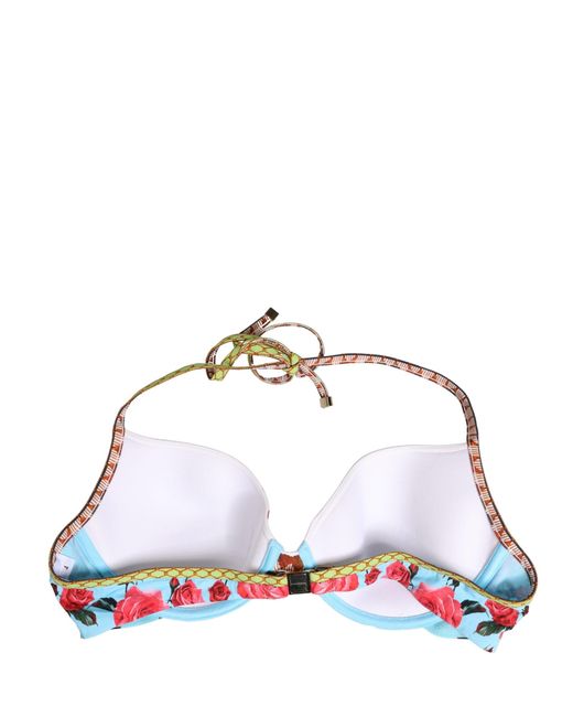 Dolce & Gabbana Red Multicolor Floral Print Halter Bikini Top Swimwear