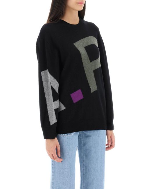 A.P.C. Black Sweater In Virgin Wool With Logo Pattern