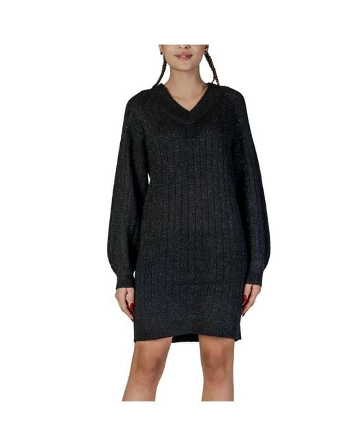 Jacqueline De Yong Black Bicolor Recycled Polyester Dress