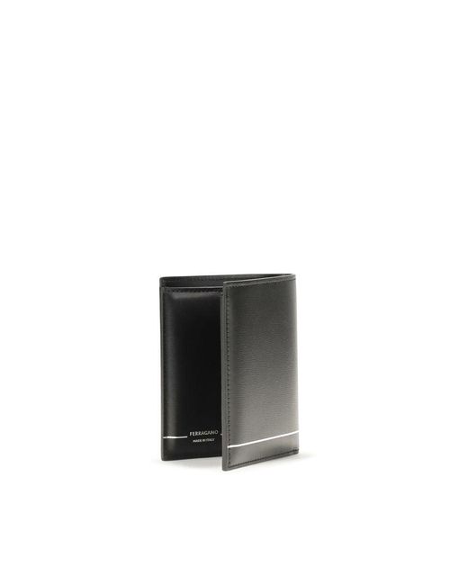 Ferragamo Gray Black Calf Leather Bos Taurus Wallet for men