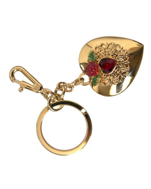 Dolce & Gabbana Metallic Brass Heart Floral Pendant Keychain Keyring