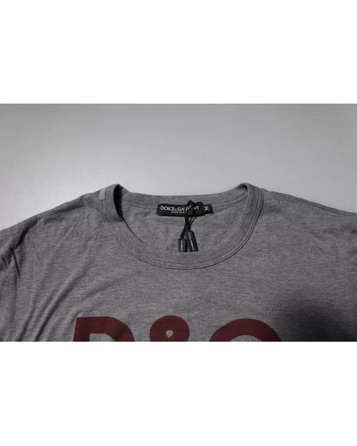 Dolce & Gabbana Gray Logo Print Cotton Crew Neck T-Shirt for men