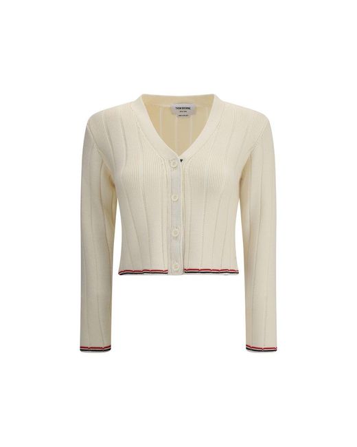 Thom Browne White Ladder Full Needle Rib Stitch V Neck Car