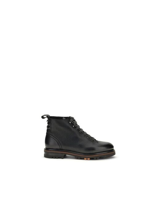 Santoni Black Calf Leather Bos Taurus Lace for men