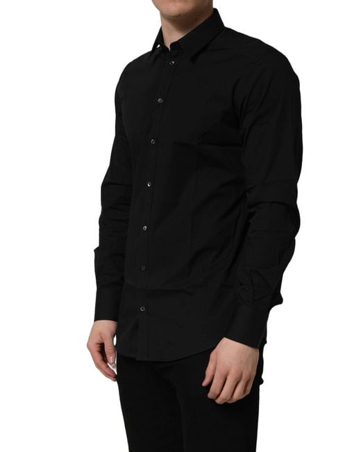 Dolce & Gabbana Black Cotton Stretch Gold Fit Dress Shirt for men