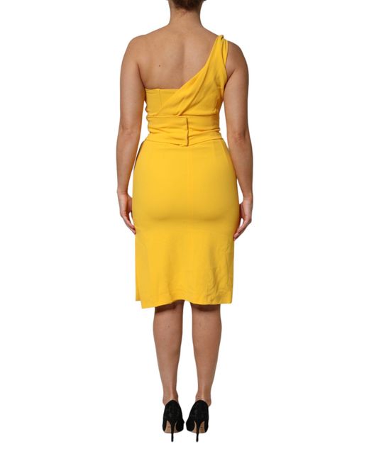 Dolce & Gabbana Yellow One Shoulder Side Slit Midi Dress for men