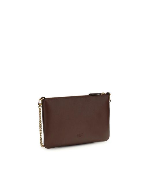 Pinko Brown Bordeaux Calf Leather Bos Taurus Shoulder Bag