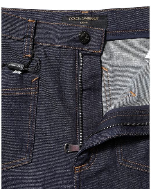 Dolce & Gabbana Dark Blue Cotton Flared Wide Leg Denim Jeans