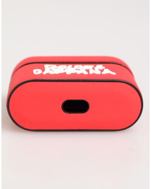 Dolce & Gabbana Red Pvc Dg Logo Embossed Men Flip Holder Airpods Case