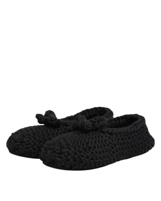 Dolce & Gabbana Black Knit Bow Flat Slippers