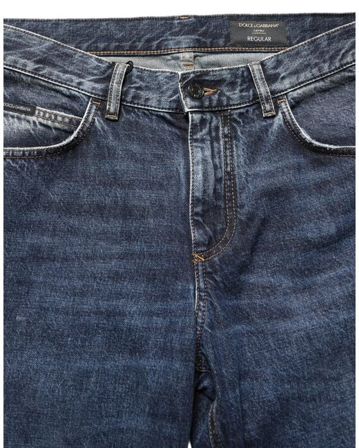 Dolce & Gabbana Dark Blue Washed Mid Waist Straight Men Denim Jeans for men