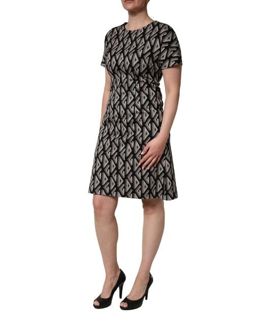 Dolce & Gabbana Black Logo Print Cotton Knee Length Dress