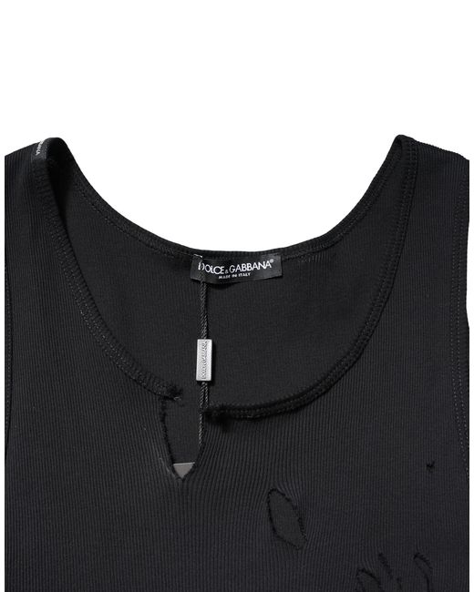 Dolce & Gabbana Black Distressed Ribbed Tank Top for men