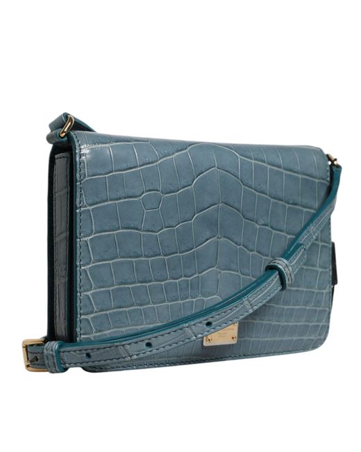 Dolce & Gabbana Blue Green Exotic Leather Dg Plaque Crossbody Mini Bag for men