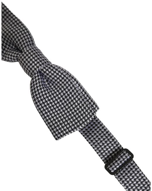 Dolce & Gabbana Gray Black White Houndstooth Adjustable Neck Bow Tie for men