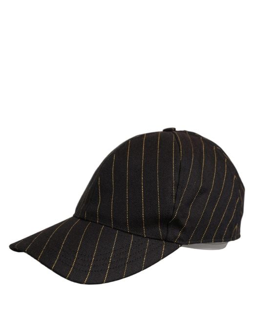 Dolce & Gabbana Black Gold Pinstriped Cotton Baseball Cap Hat for men
