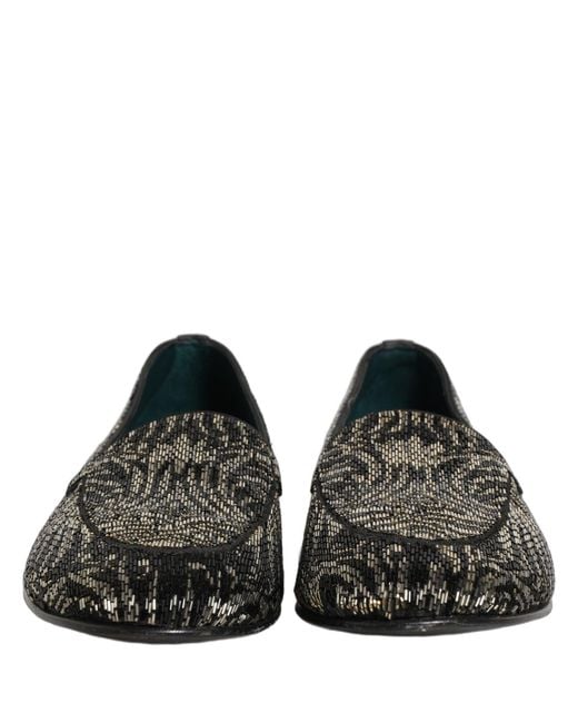 Dolce & Gabbana Black Silver Embellished Dress Loafers Shoes for men