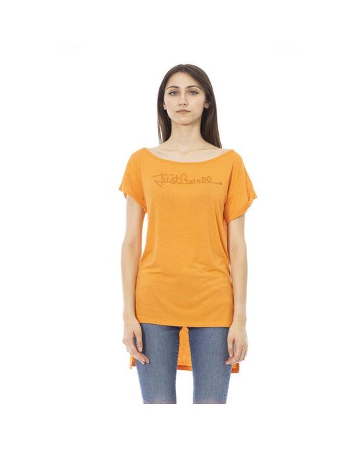 Just Cavalli Orange Chic Rhinestone Logo Tee